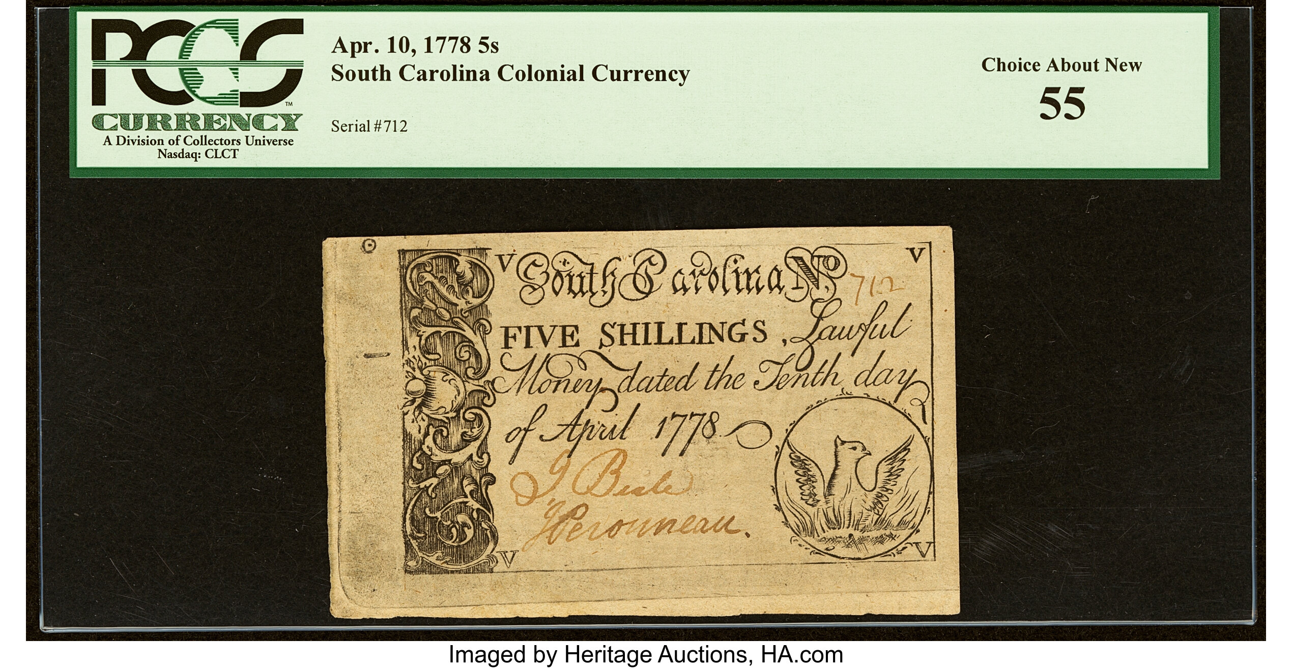 image for: South Carolina April 10, 1778 5s PCGS Choice About New 55....