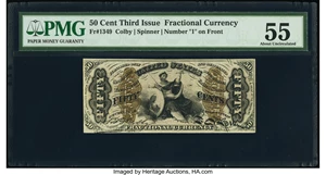 image for: Fr. 1349 50¢ Third Issue Justice PMG About Uncirculated 55....