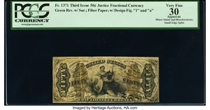 image for: Fr. 1371 50¢ Third Issue Justice PCGS Apparent Very Fine 30....