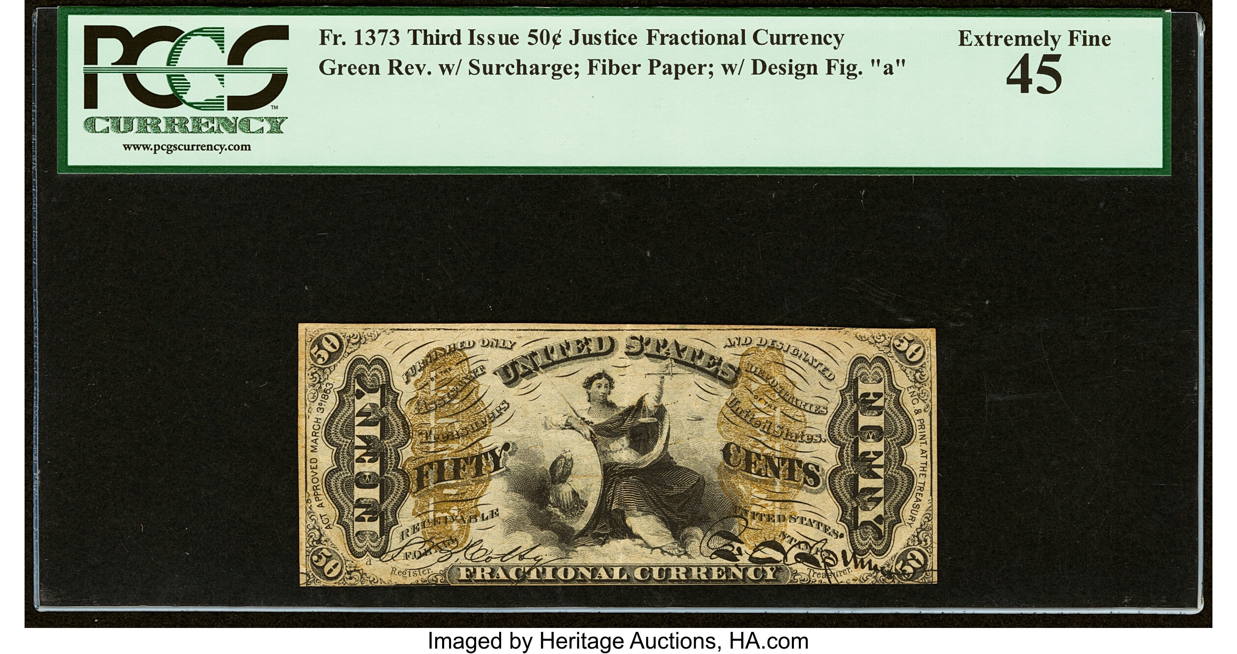 image for: Fr. 1373 50¢ Third Issue Justice PCGS Extremely Fine 45....