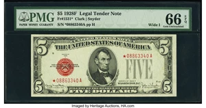 image for: Fr. 1531* $5 1928F Wide I Legal Tender Star Note. PMG Gem Uncirculated 66 EPQ....