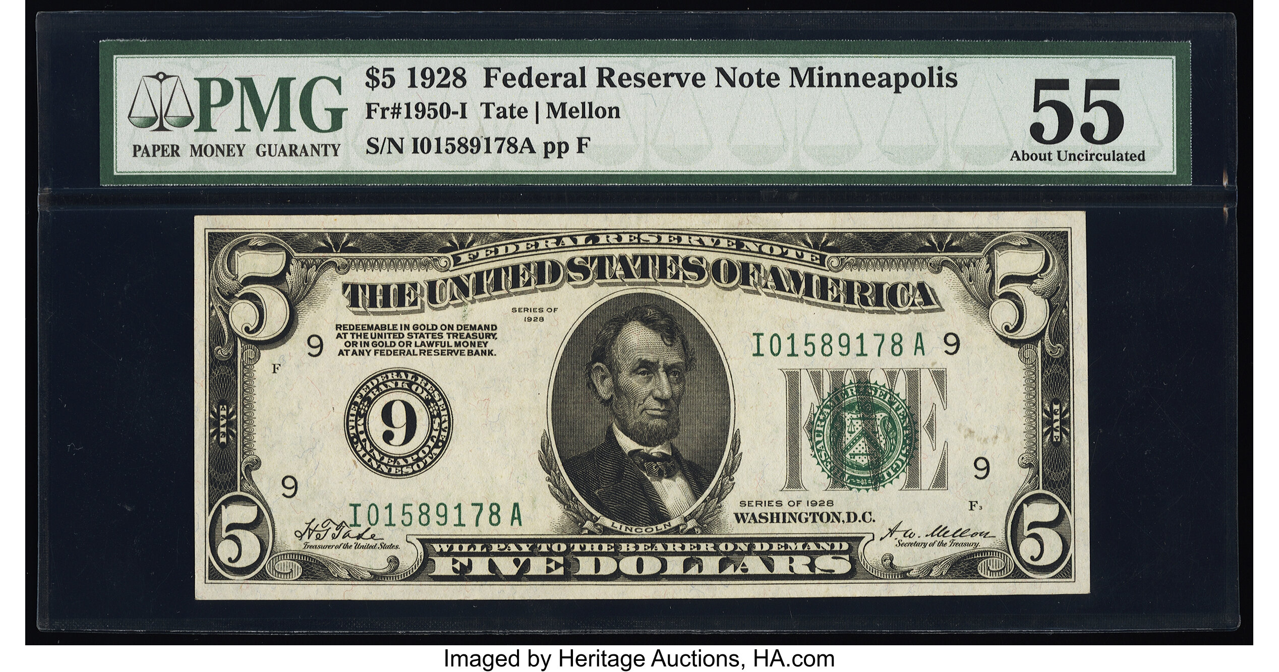 image for: Fr. 1950-I $5 1928 Federal Reserve Note. PMG About Uncirculated 55....