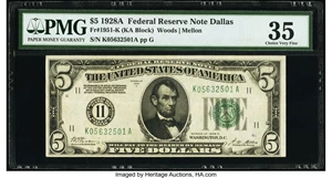 image for: Fr. 1951-K $5 1928A Federal Reserve Note. PMG Choice Very Fine 35....