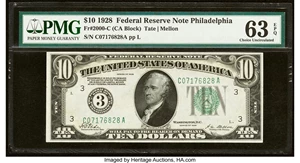 image for: Fr. 2000-C $10 1928 Federal Reserve Note. PMG Choice Uncirculated 63 EPQ....