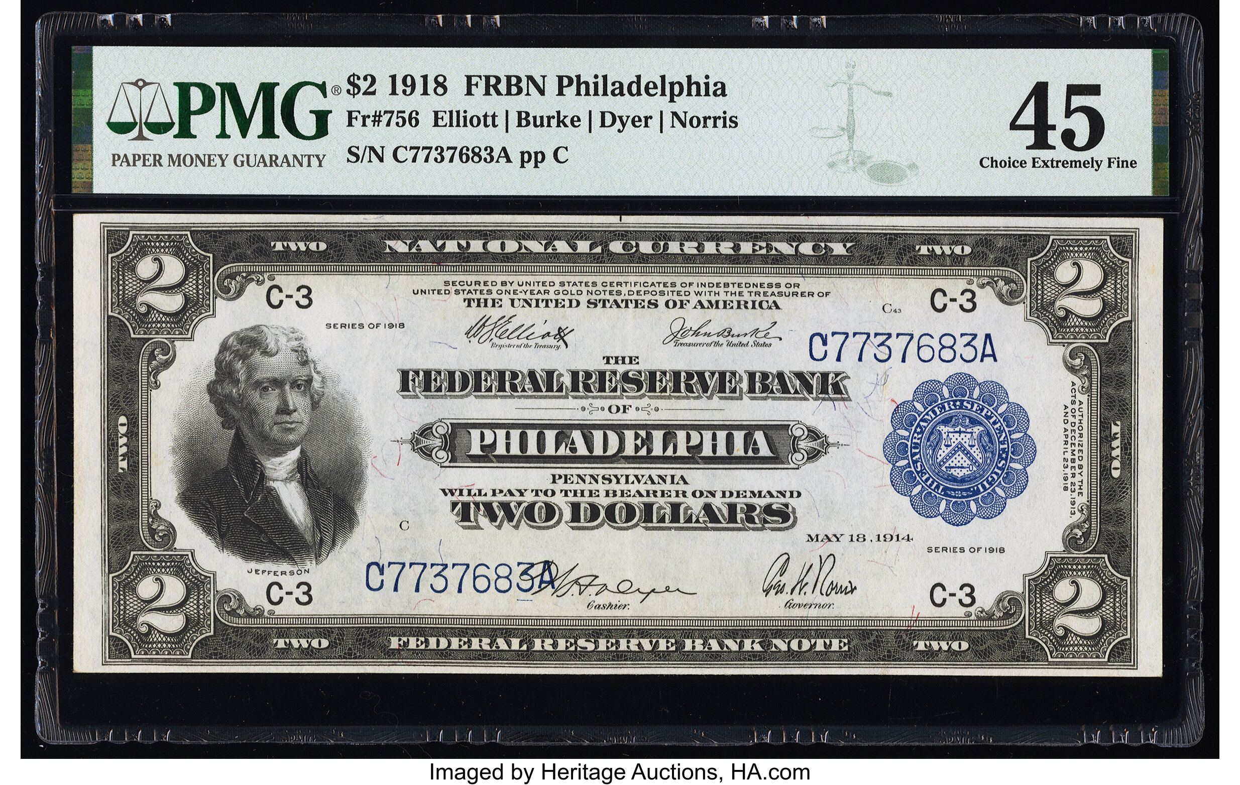 image for: Fr. 756 $2 1918 Federal Reserve Bank Note PMG Choice Extremely Fine 45....