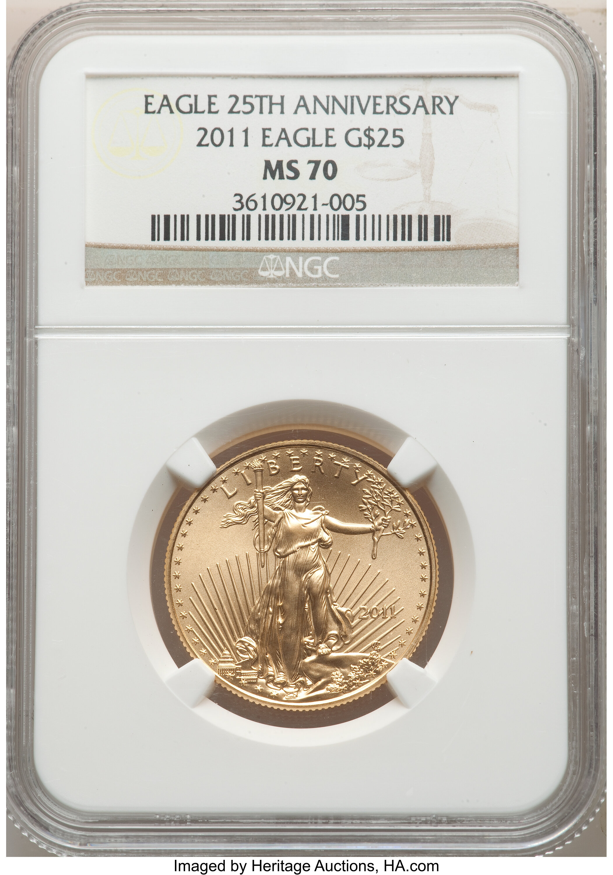 image for: 2011 $25 Half-Ounce Gold Eagle, 25th Anniversary, MS70 NGC. NGC Census: (0). PCGS Population: (479). MS70....