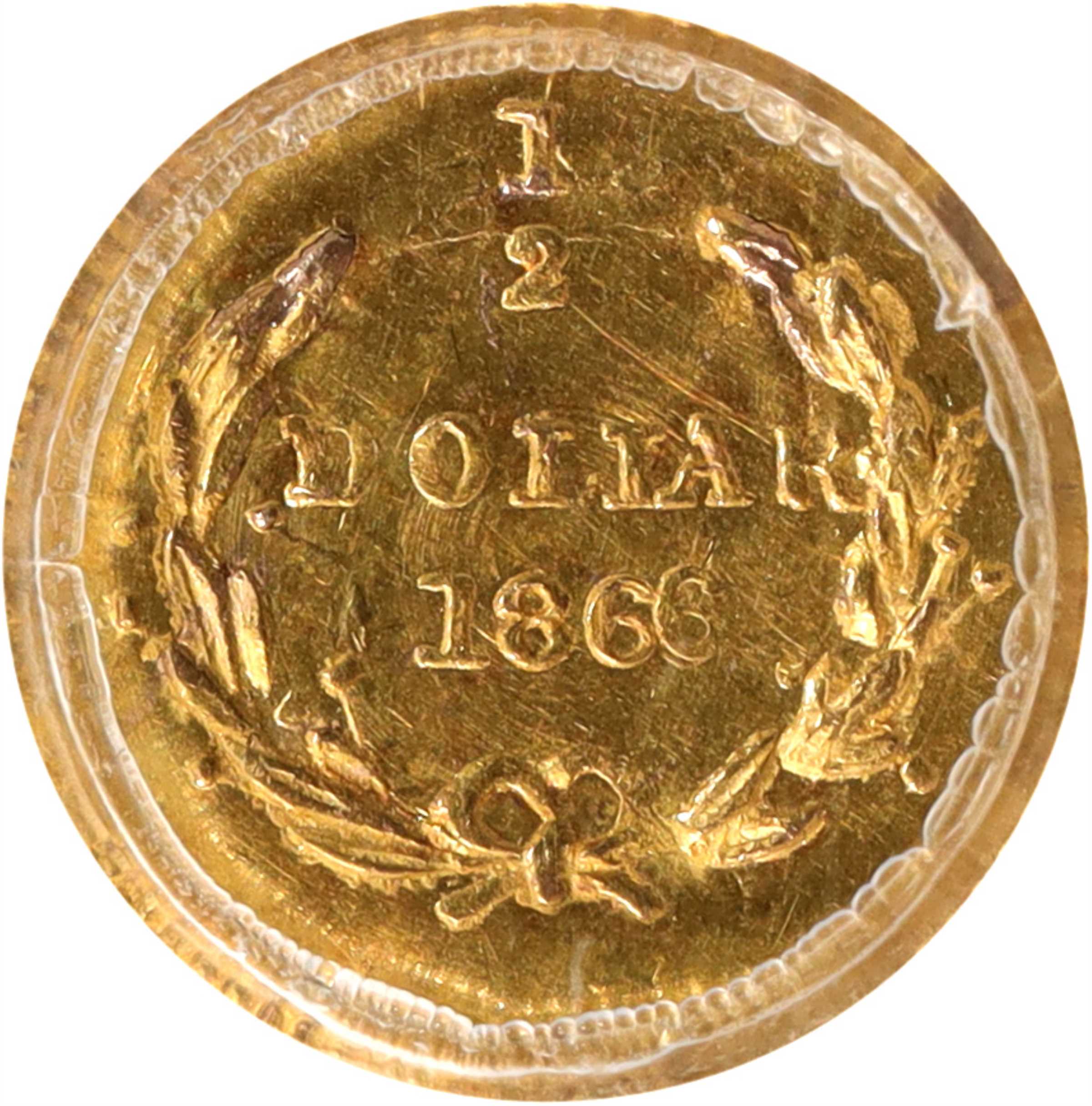 image for: 1866 Round 50 Cents. BG-1006. Rarity-5. Liberty Head. MS-63 (PCGS).