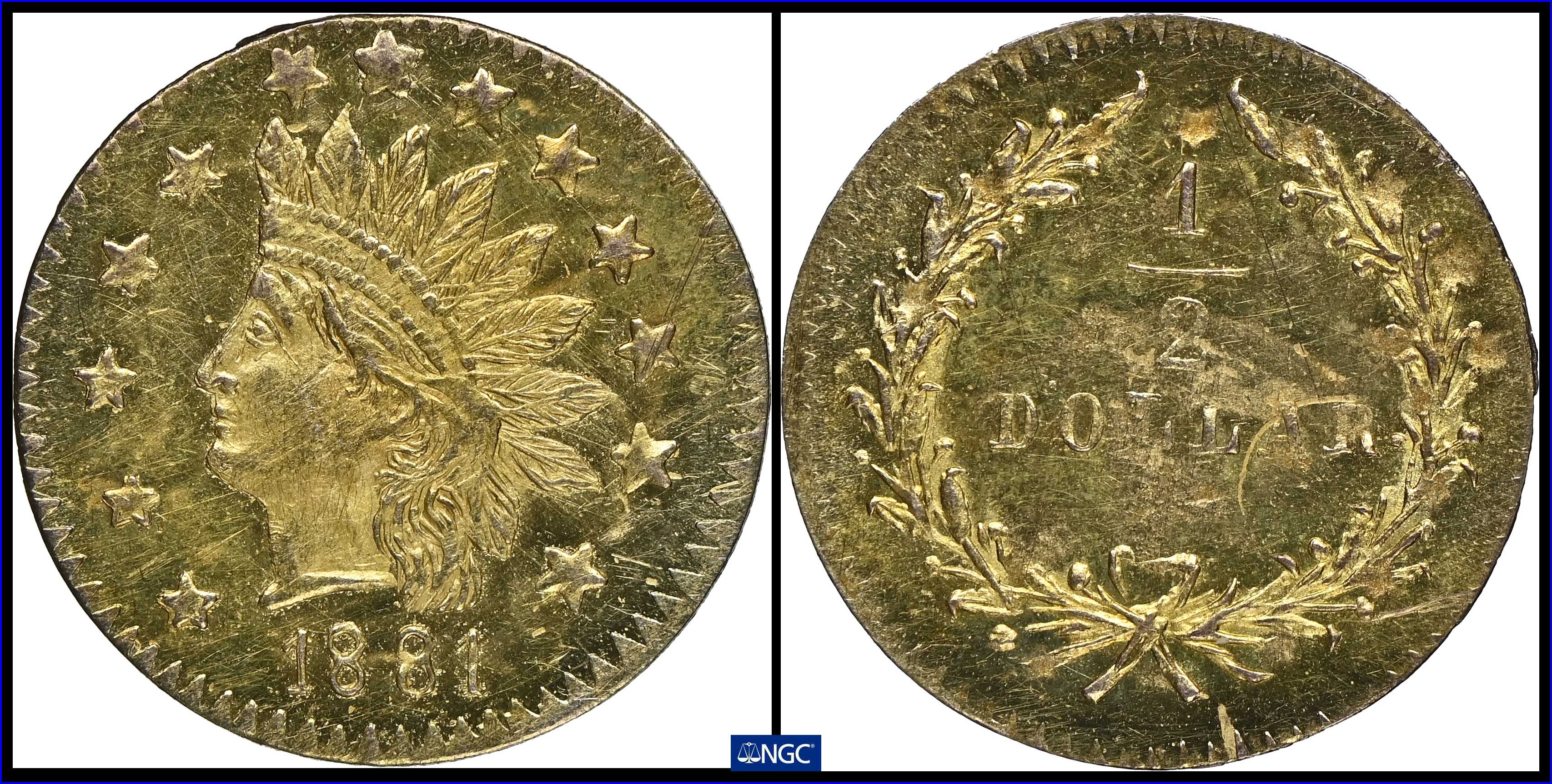 image for: 1881 Round 50 Cents. BG-1069. Rarity-4+. Indian Head. MS-63 PL (NGC).