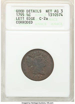 image for: 1795 1/2 C Lettered Edge, Punctuated Date, C-2a, B-2a, R.3, -- Corroded -- ANACS. Good Details, Net AG3....