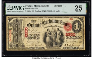image for: Orange, MA - $1 Original Fr. 382a The Orange National Bank Ch. # 2255 PMG Very Fine 25....