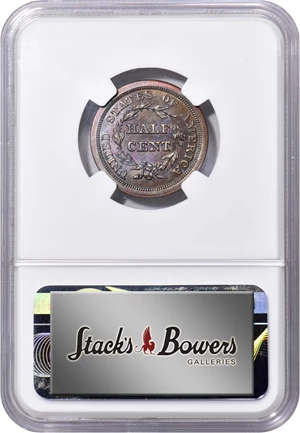 image for: 1844 Braided Hair Half Cent. Second Restrike. B-3. Rarity-6. Small Berries, Reverse of 1840. Proof-66 BN (NGC).