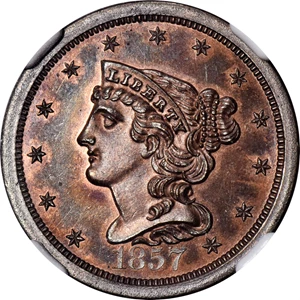 image for: 1857 Braided Hair Half Cent. B-2. Rarity-4. Proof-66 RB (NGC).