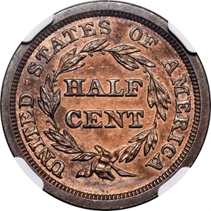 image for: 1857 Braided Hair Half Cent. B-2. Rarity-4. Proof-66 RB (NGC).