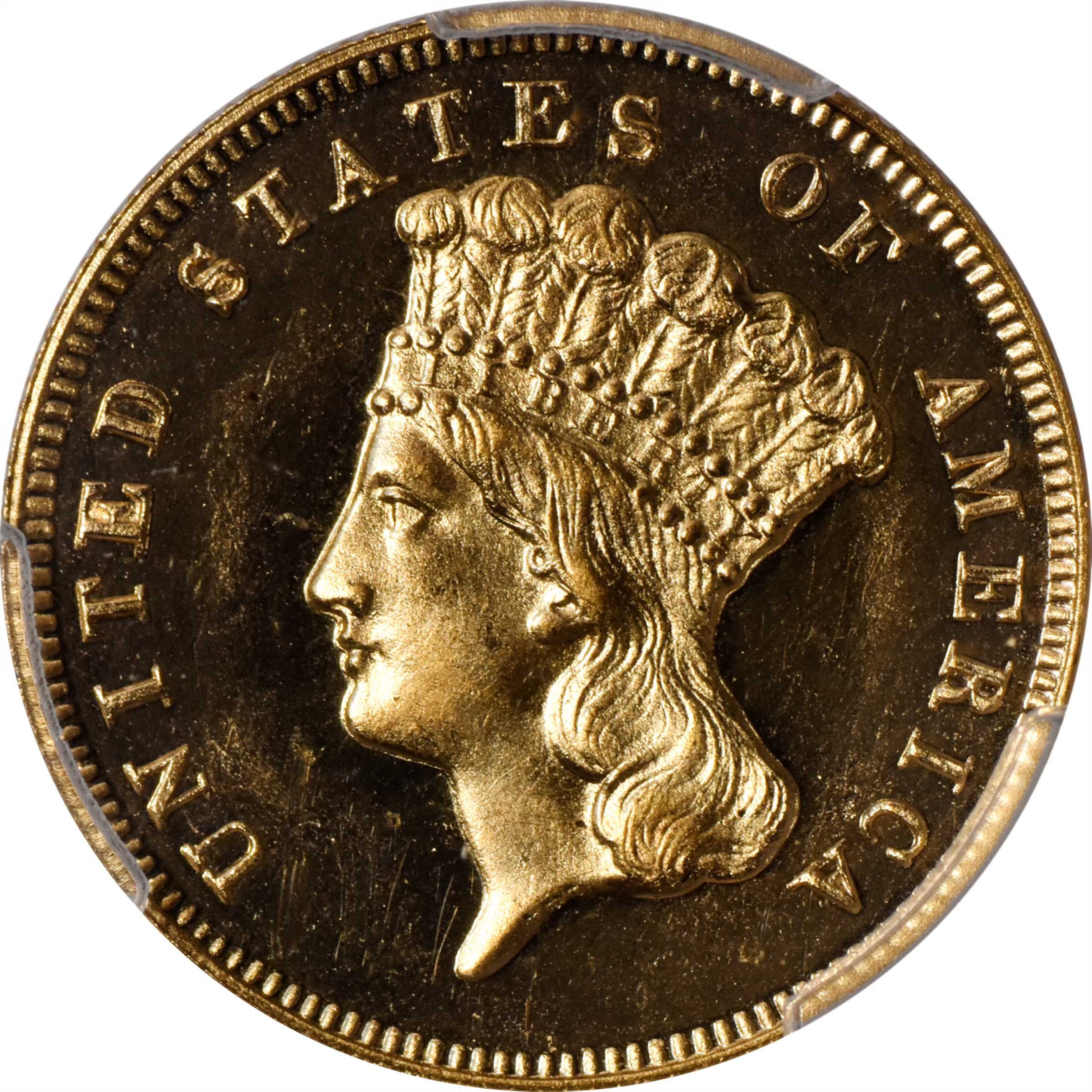 image for: 1871 Three-Dollar Gold Piece. JD-1, the only known dies. Rarity-6+. Proof-64 Cameo (PCGS). CAC.