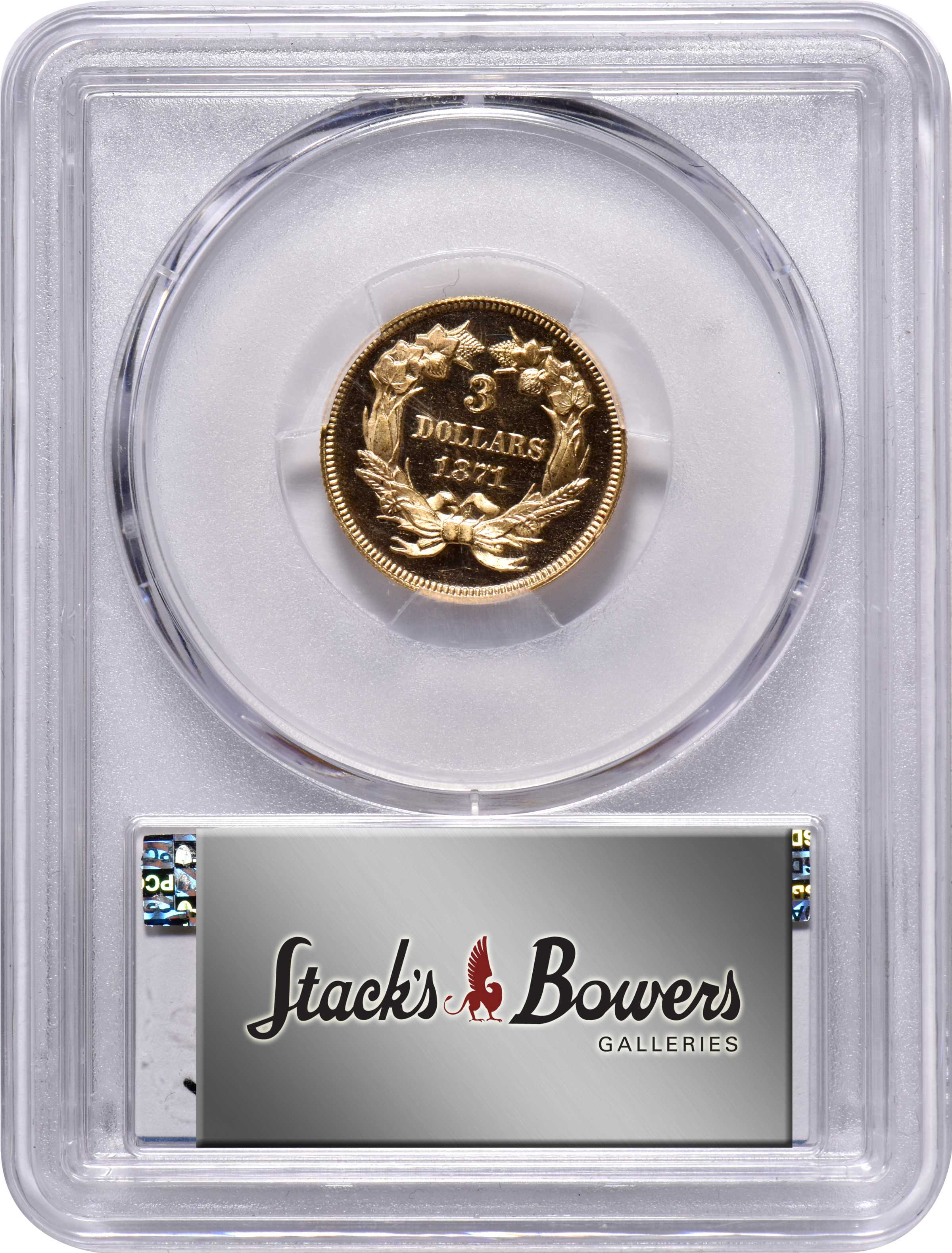 image for: 1871 Three-Dollar Gold Piece. JD-1, the only known dies. Rarity-6+. Proof-64 Cameo (PCGS). CAC.