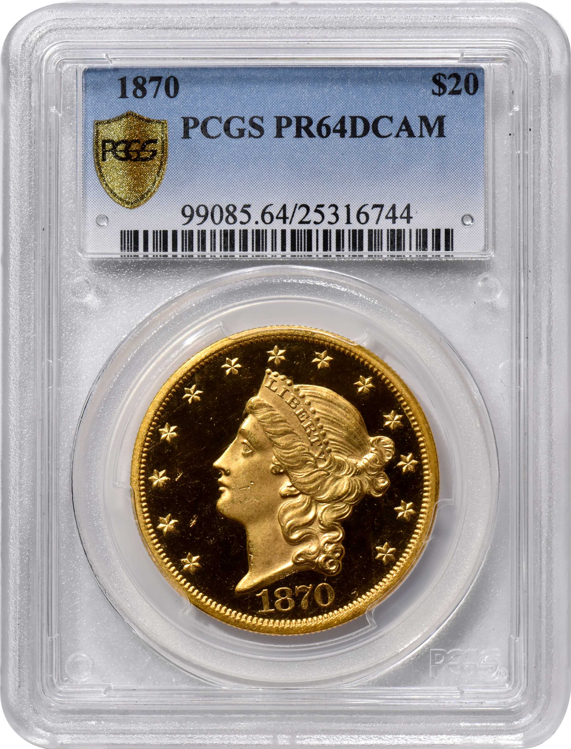 image for: 1870 Liberty Head Double Eagle. JD-1, the only known dies. Rarity-7-. Proof-64 Deep Cameo (PCGS).