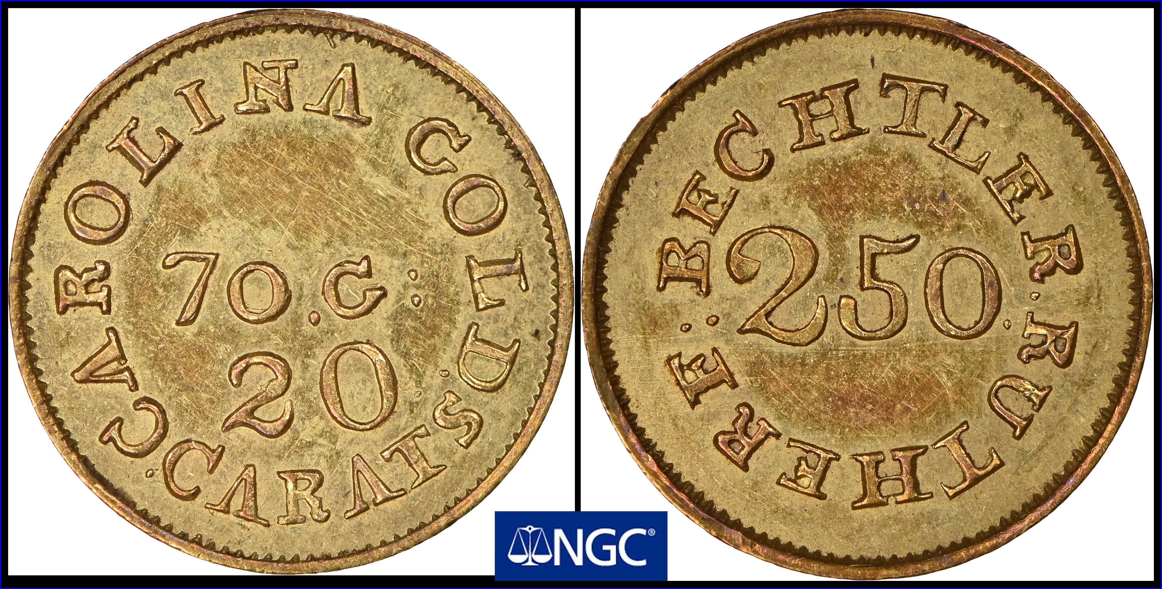 image for: Undated (1837-1842) Christopher Bechtler $2.50. K-13. Rarity-6. 70.G., 20 CARATS. MS-63 (NGC).