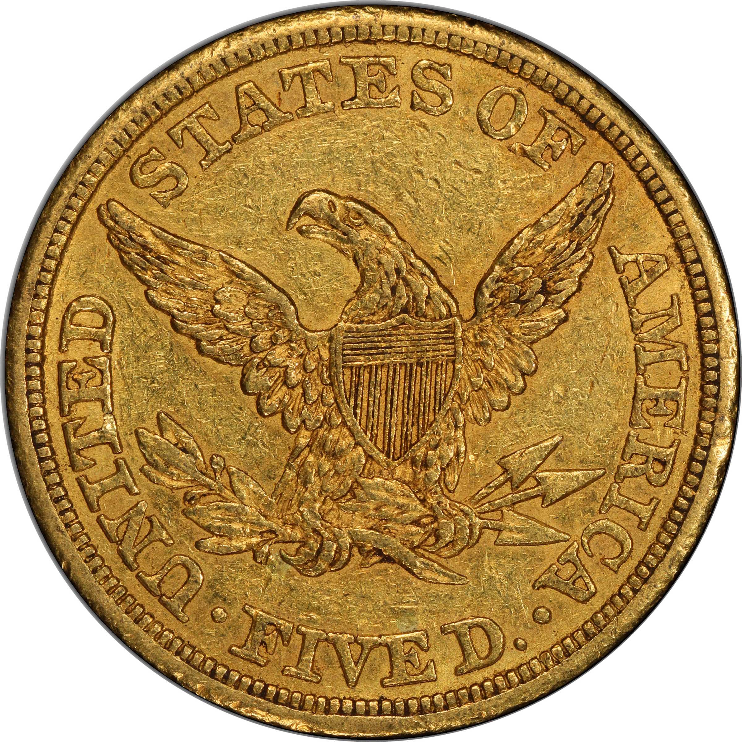 image for: 1842 Liberty Head Half Eagle. Large Letters. Repunched Date. AU-53 (PCGS). CAC.