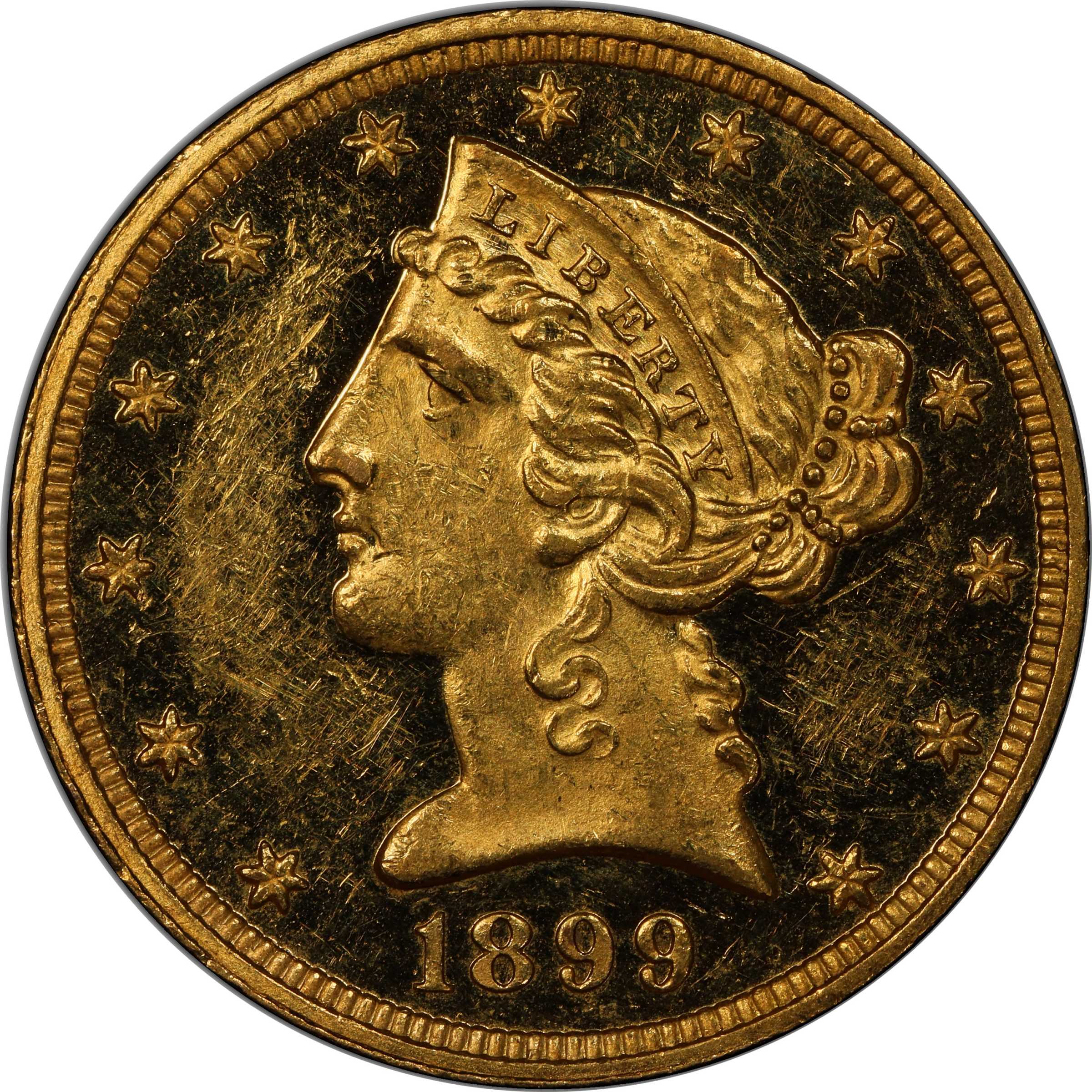 image for: 1899 Liberty Head Half Eagle. JD-1, the only known dies. Rarity-5-. Proof-61 Deep Cameo (PCGS).