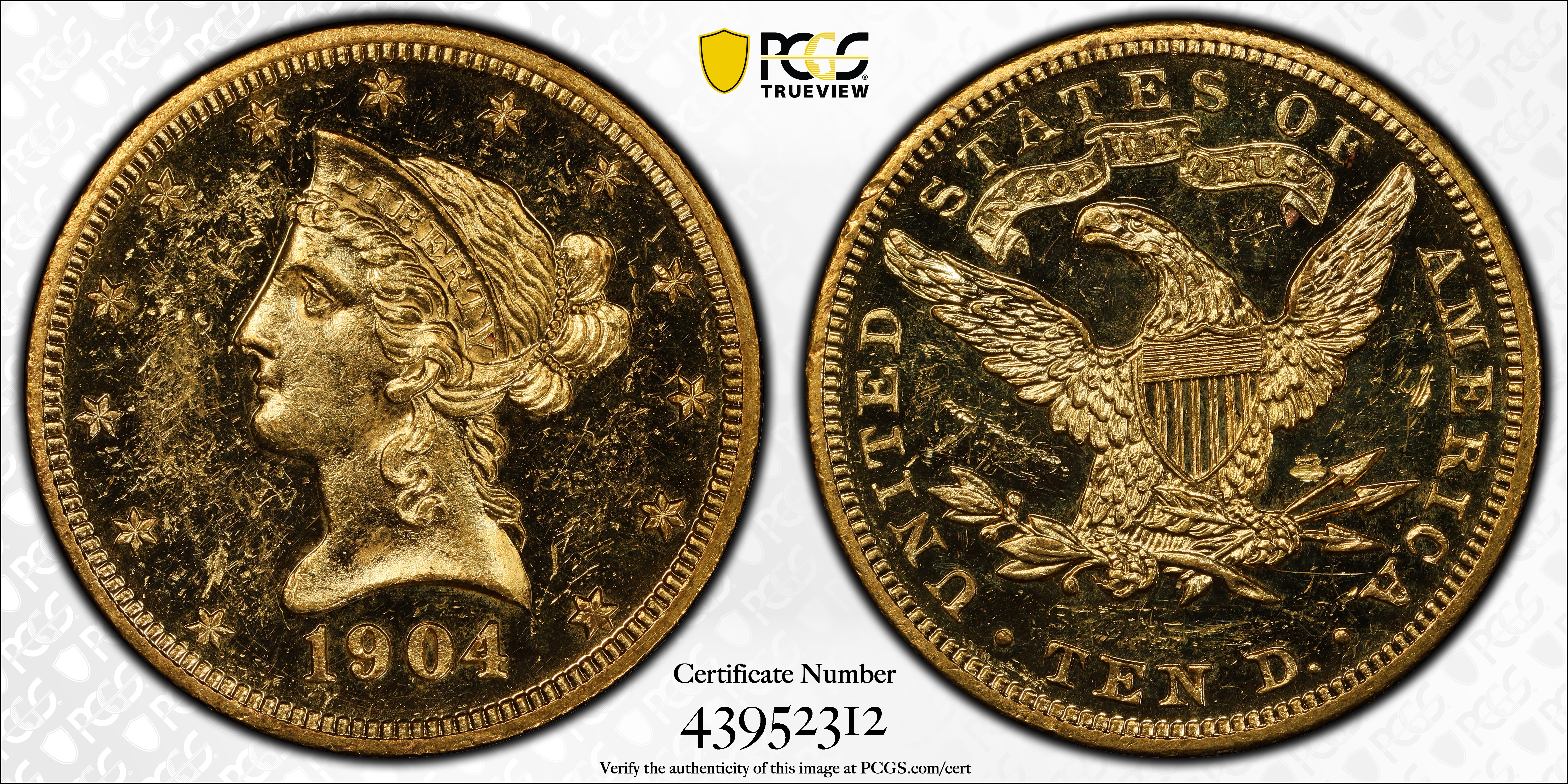 image for: 1904 Liberty Head Eagle. JD-1, the only known dies. Rarity-5-. Proof-58 (PCGS). CAC.