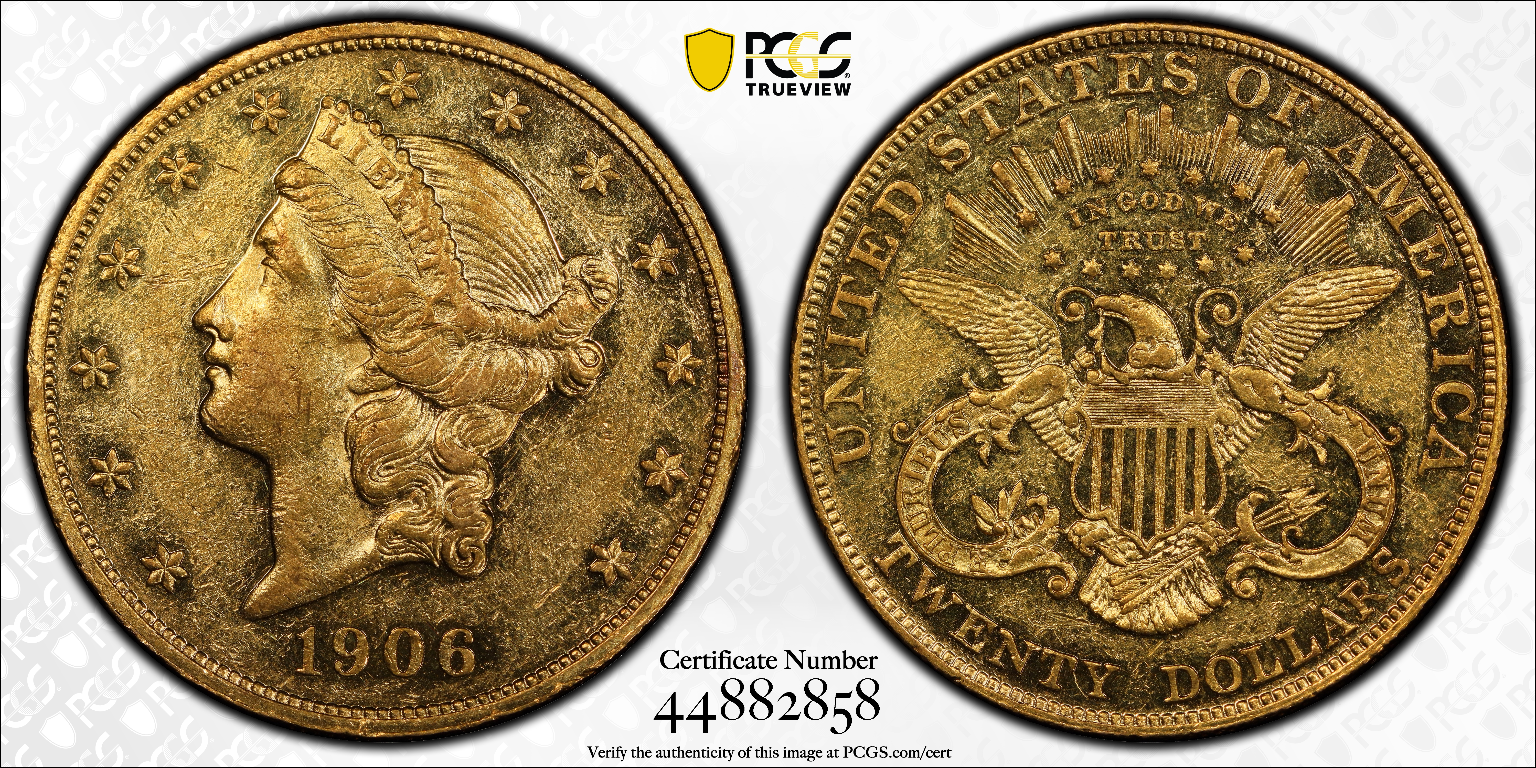 image for: 1906 Liberty Head Double Eagle. JD-1, the only known dies. Rarity-4+. Proof-55 (PCGS).