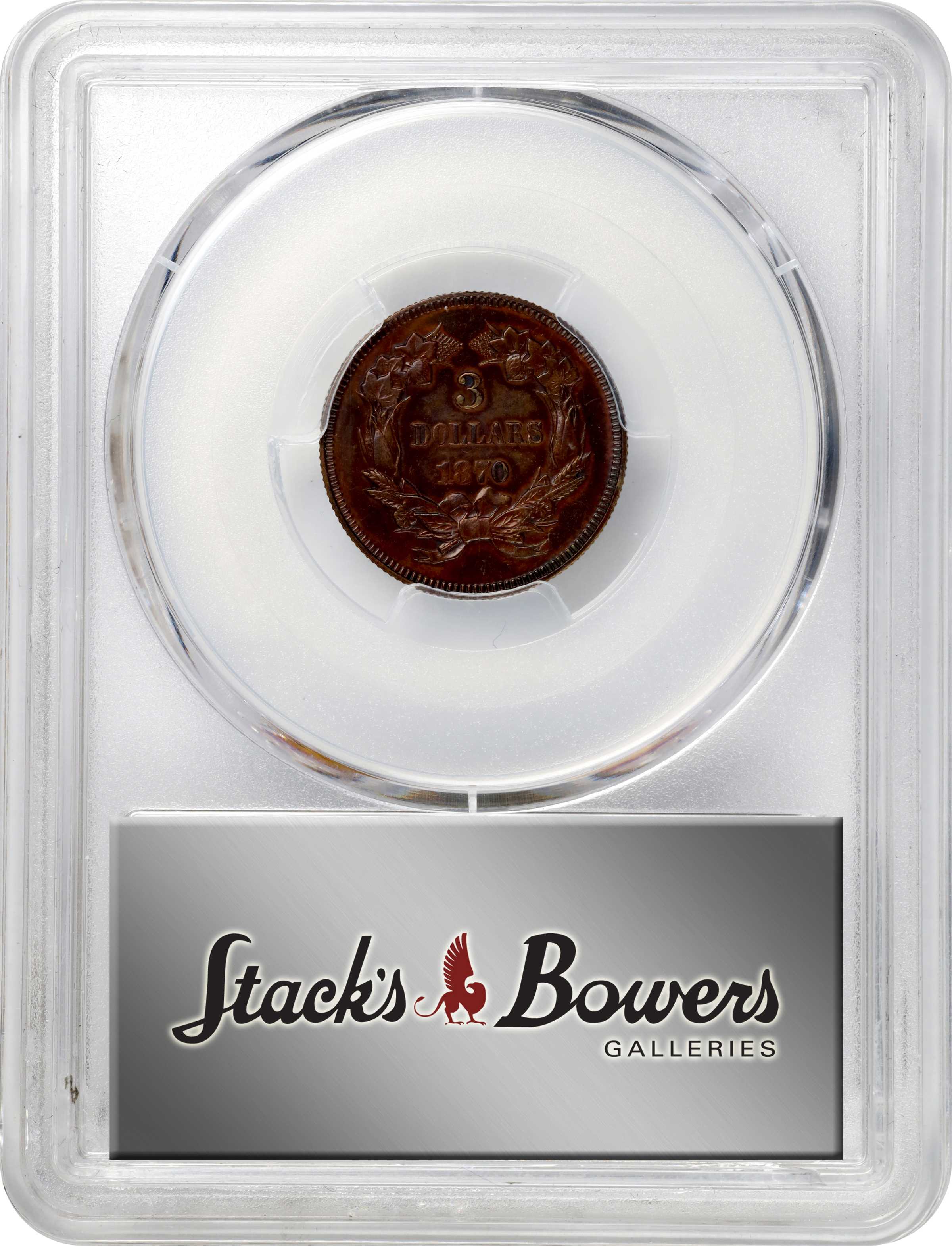 image for: 1870 Pattern Three-Dollar Gold Piece. Judd-1029, Pollock-1164. Rarity-7+. Copper. Reeded Edge. Proof-62 BN (PCGS).