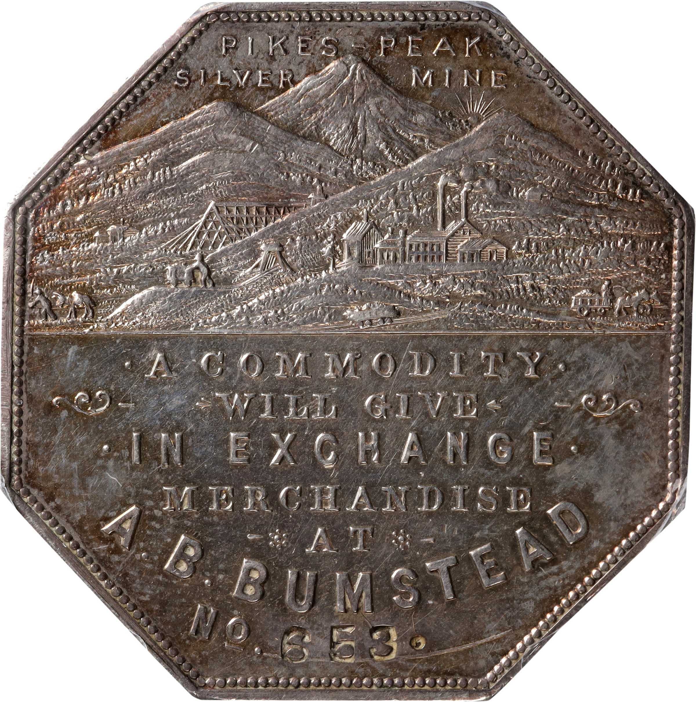 image for: 1900 Lesher or Referendum Dollar. Bumstead Type, Second Reverse. HK-789, Zerbe-3. Rarity-5. Silver. No. 653. AU-58 (PCGS).