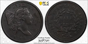 image for: 1794 Liberty Cap Half Cent. C-1a. Rarity-3. Normal Head. Large Edge Letters. VF-35 (PCGS).