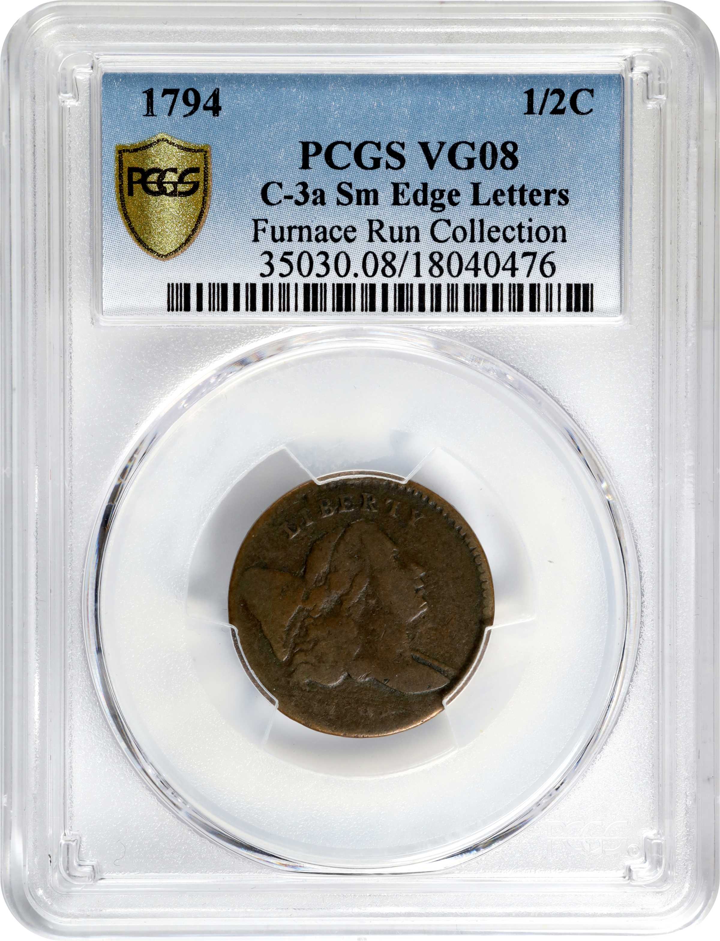 image for: 1794 Liberty Cap Half Cent. C-3a. Rarity-5. Normal Head. Small Edge Letters. VG-8 (PCGS).