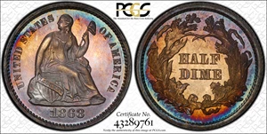 image for: 1868 Liberty Seated Half Dime. Proof-65 Deep Cameo (PCGS).