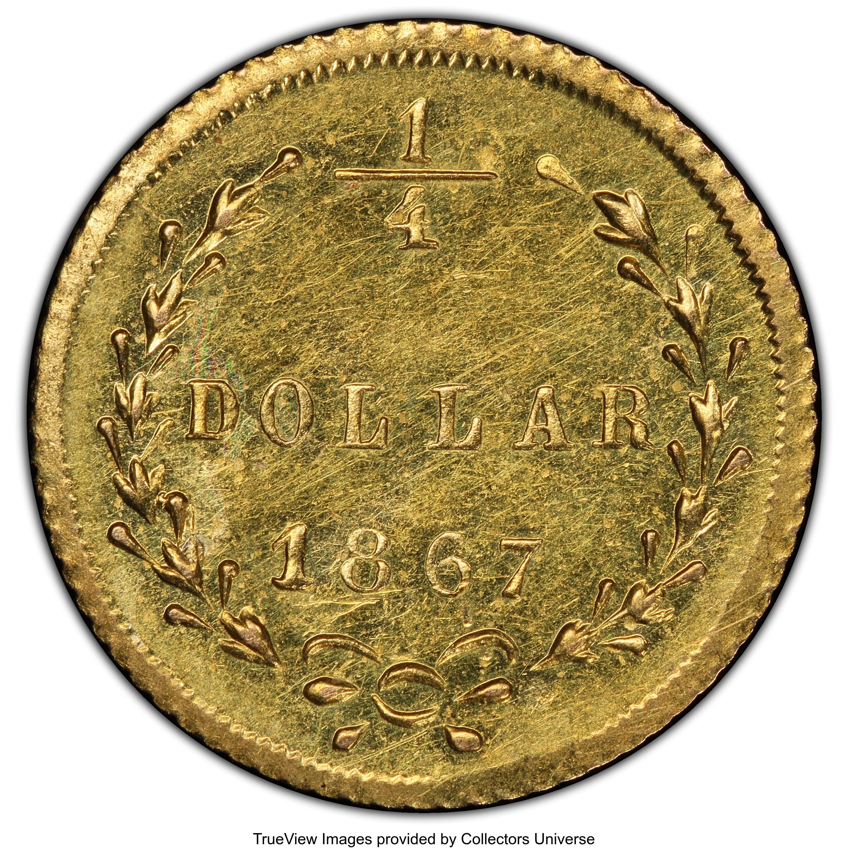 image for: 1867 25C Liberty Round 25 Cents, BG-825, R.4, MS62 PCGS. PCGS Population: (38/18 and 0/0+). NGC Census: (11/3 and 0/0+). MS...