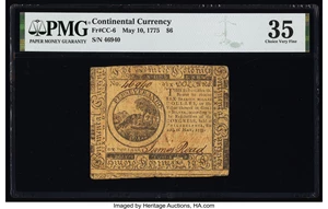 image for: Continental Currency May 10, 1775 $6 PMG Choice Very Fine 35....