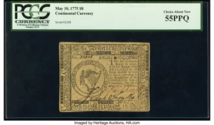 image for: Continental Currency May 10, 1775 $8 PCGS Choice About New 55PPQ....