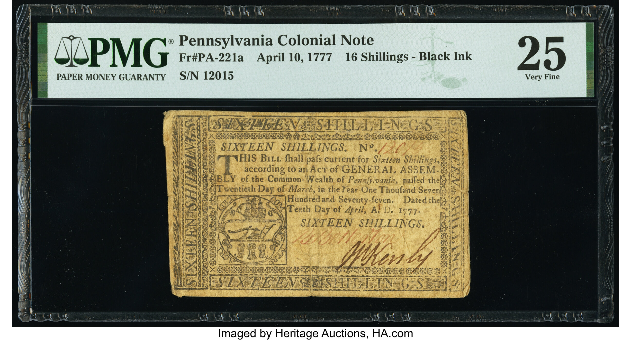 image for: Pennsylvania April 10, 1777 16s PMG Very Fine 25....