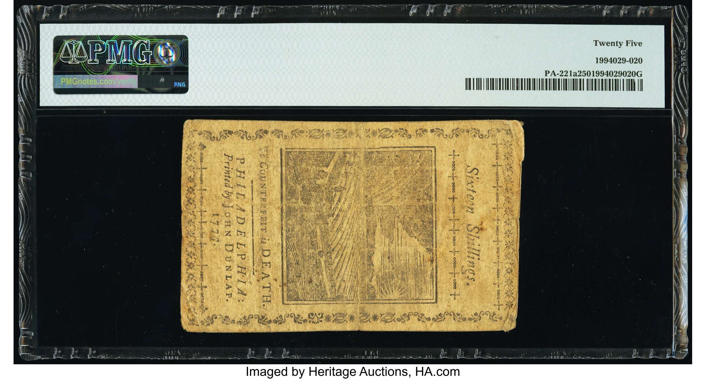 image for: Pennsylvania April 10, 1777 16s PMG Very Fine 25....