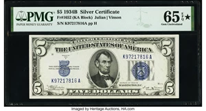 image for: Fr. 1652 $5 1934B Silver Certificate. K-A Block PMG Gem Uncirculated 65 EPQ★ ....
