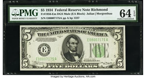 image for: Fr. 1956-E $5 1934 Mule Federal Reserve Note. PMG Choice Uncirculated 64 EPQ....