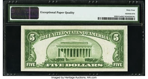 image for: Fr. 1956-E $5 1934 Mule Federal Reserve Note. PMG Choice Uncirculated 64 EPQ....