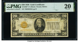 image for: Fr. 2402* $20 1928 Gold Certificate Star. PMG Very Fine 20....