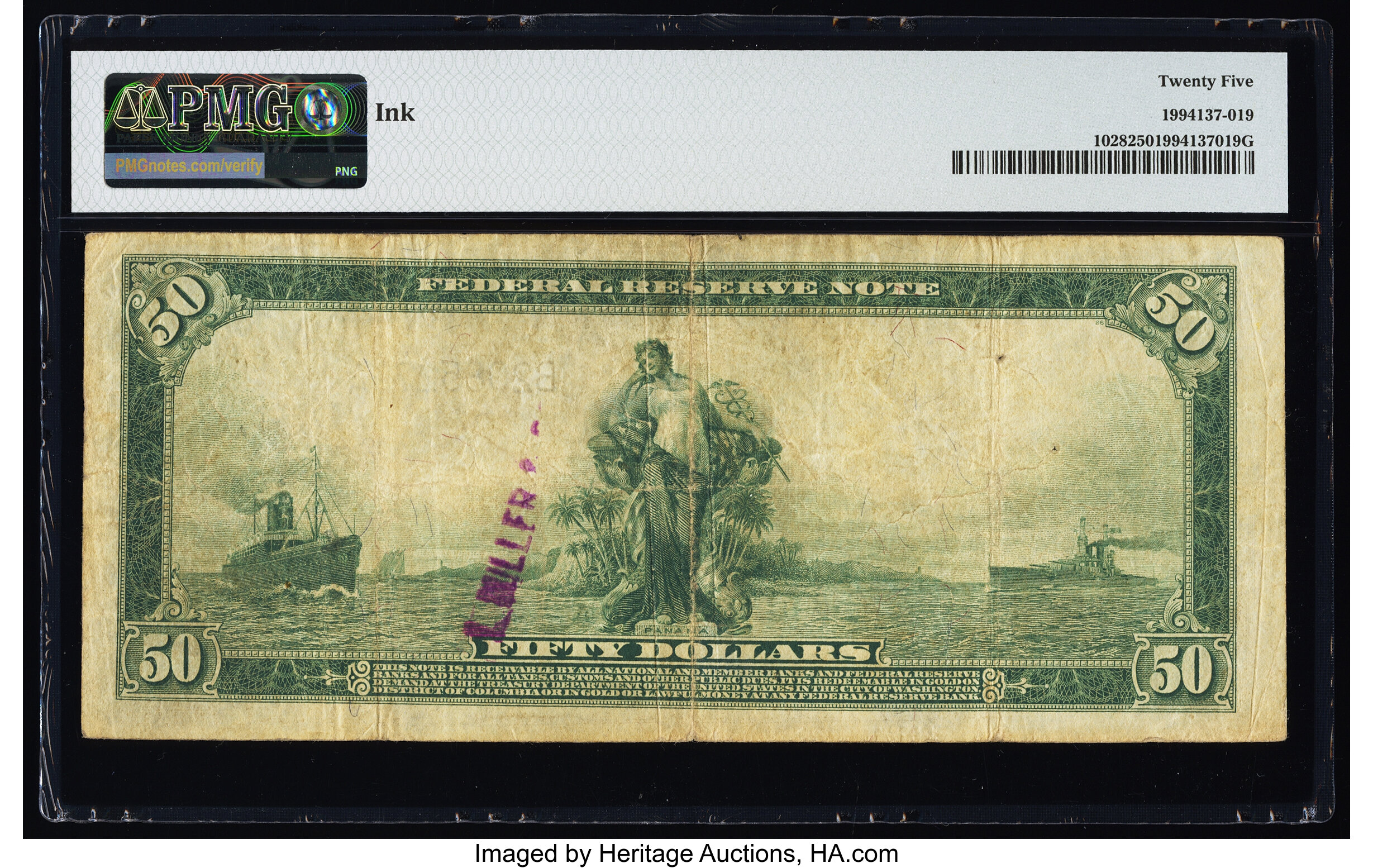 image for: Fr. 1028 $50 1914 Federal Reserve Note PMG Very Fine 25....