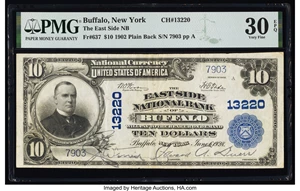 image for: Buffalo, NY - $10 1902 Plain Back Fr. 637 The East Side National Bank Ch. # 13220 PMG Very Fine 30 EPQ....