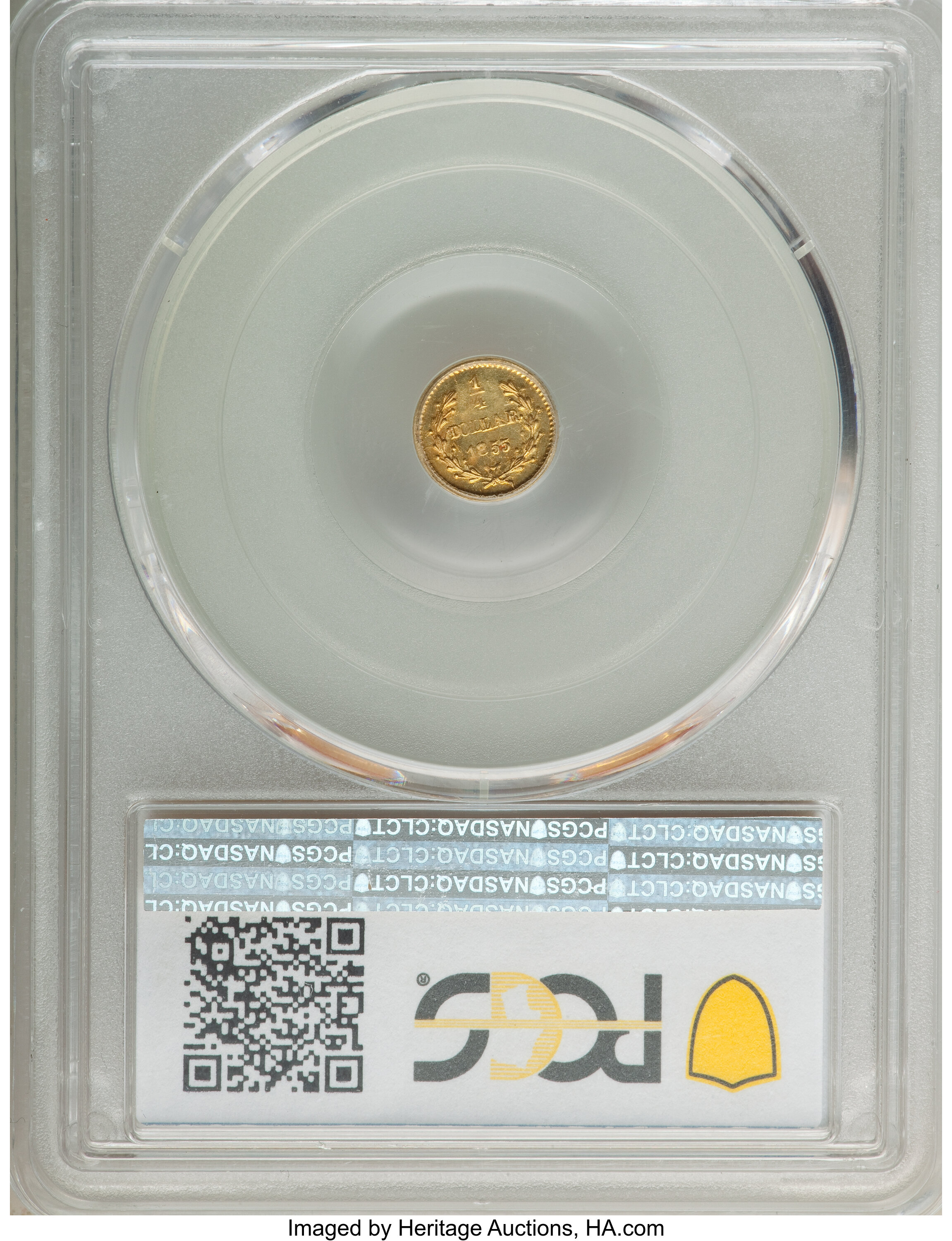 image for: 1855 25C Liberty Round 25 Cents, BG-227, R.6, MS63 PCGS. PCGS Population: (26/5 and 0/0+). NGC Census: (2/4 and 0/0+). MS63...
