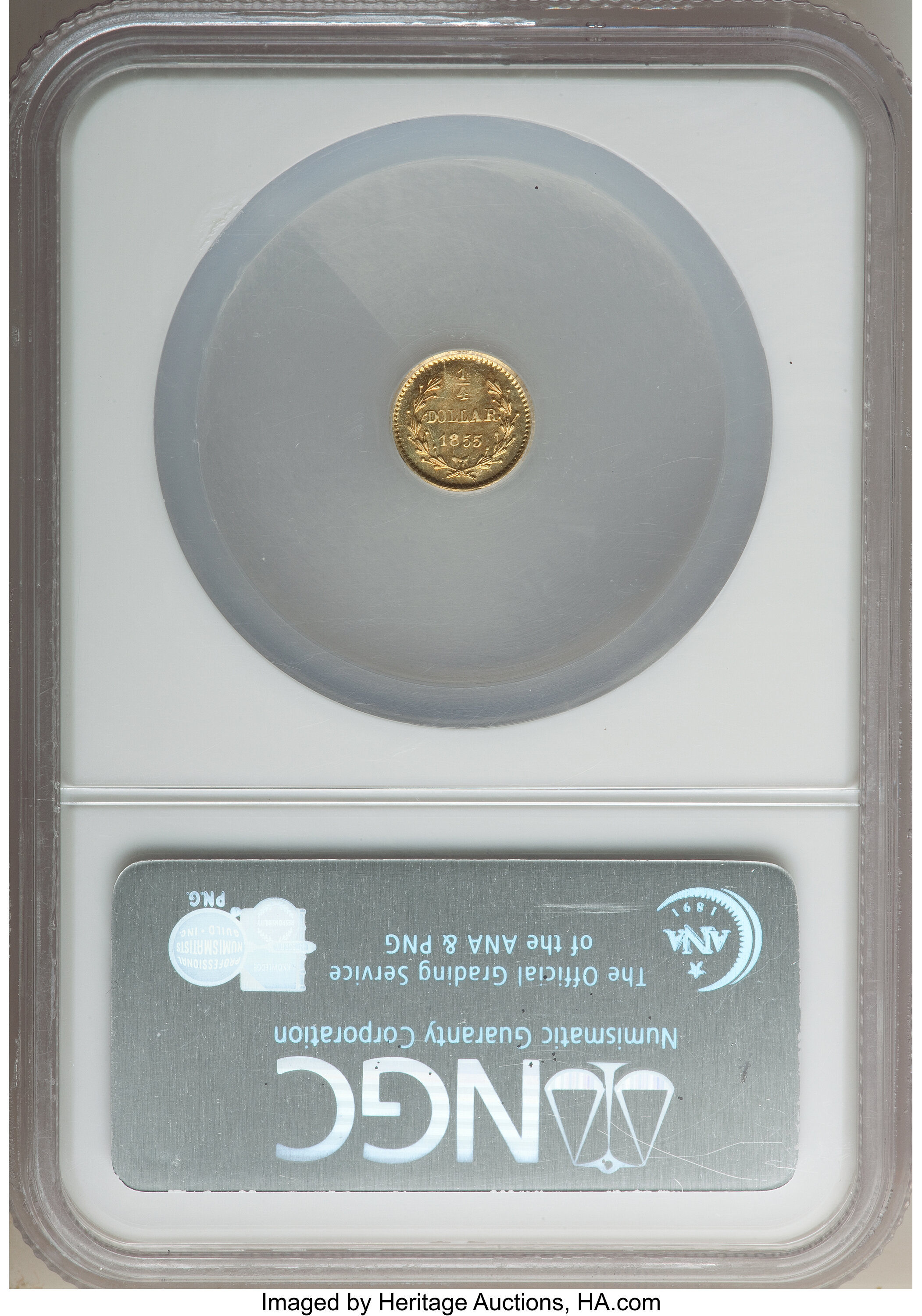 image for: 1855 25C Liberty Round 25 Cents, BG-227, R.6, MS65 NGC. NGC Census: (2/0). PCGS Population: (1/0). MS65. ...