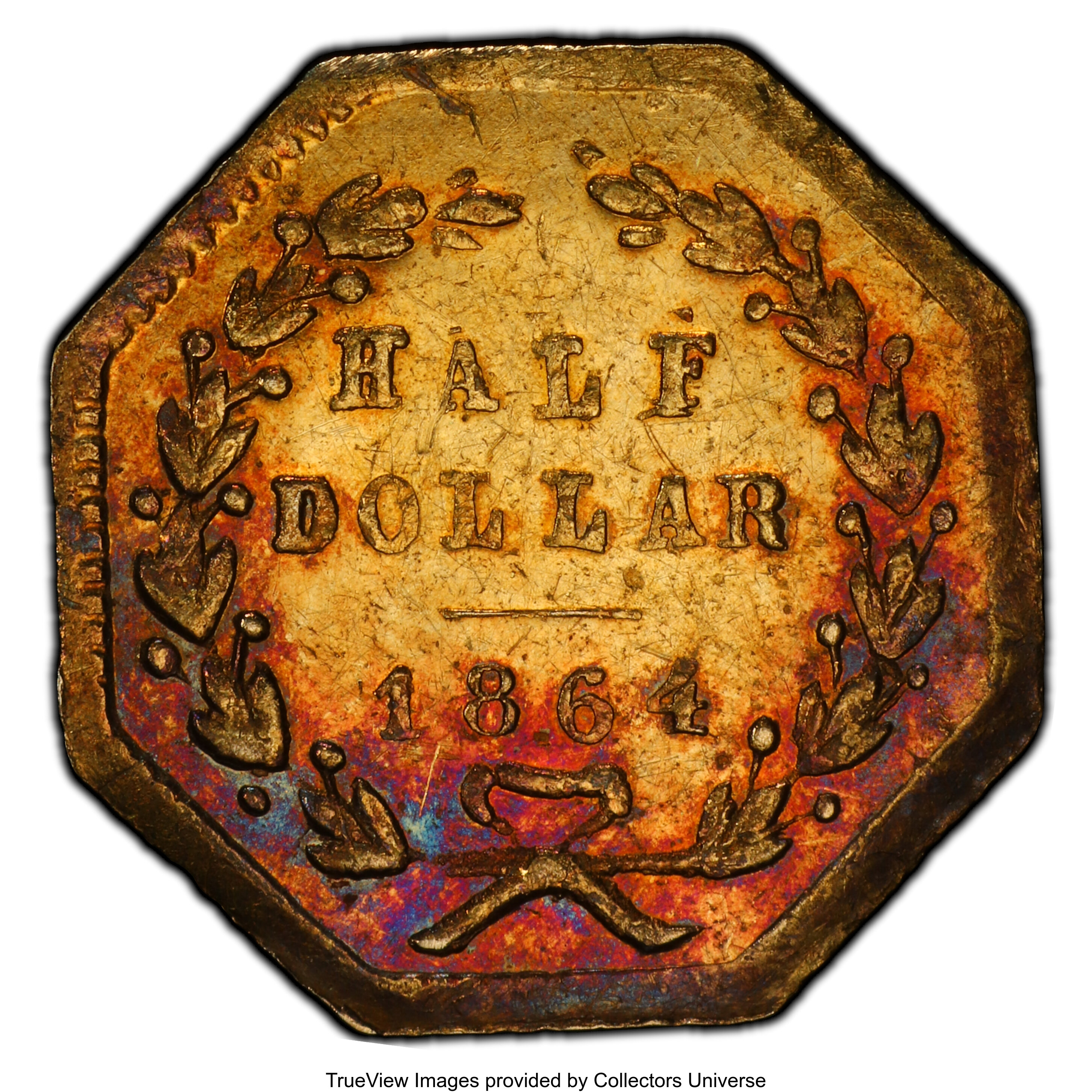 image for: 1864 50C Liberty Octagonal 50 Cents, BG-918, R.4, AU58 PCGS. PCGS Population: (6/60 and 0/0+). NGC Census: (1/11 and 0/0+)....