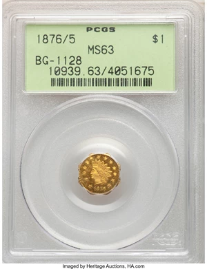 image for: 1876/5 $1 Indian Octagonal Dollar, BG-1128, R.5, MS63 PCGS. PCGS Population: (7/6). NGC Census: (2/0). MS63....
