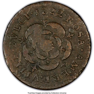 image for: 1722 Rosa Americana Halfpenny, VTILE DVLCI, Good 6 PCGS. M. 1.1-A.1, W-1214, R.6. PCGS Population: (1/4). NGC Census: (0/0)....