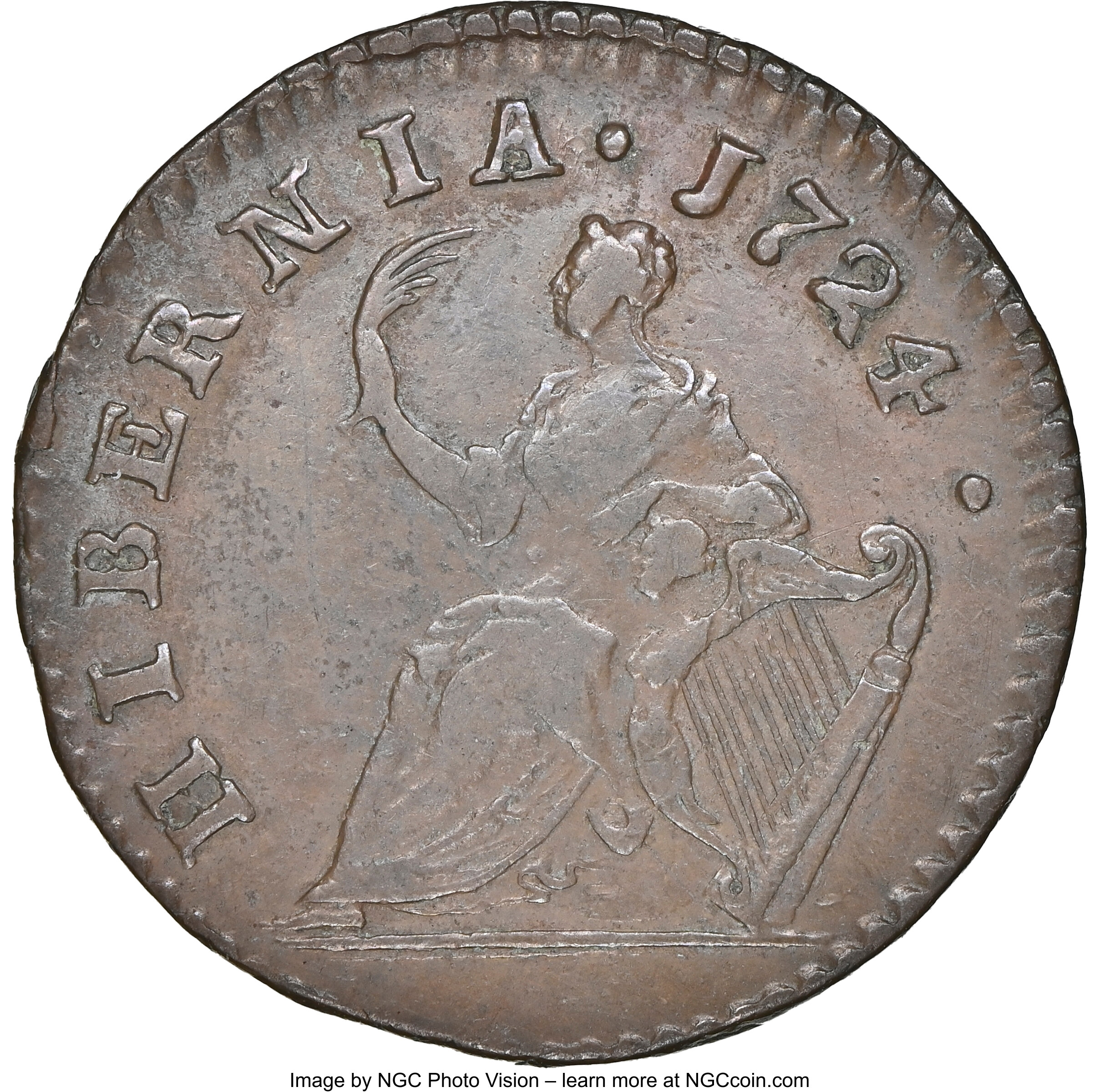 image for: 1724 Hibernia Farthing XF45 NGC. M. 3.9-D.1, W-12600, R.4. Ex: Long Island Collection. CDN: $600 Whsle. Bid for NGC/PCGS XF4...