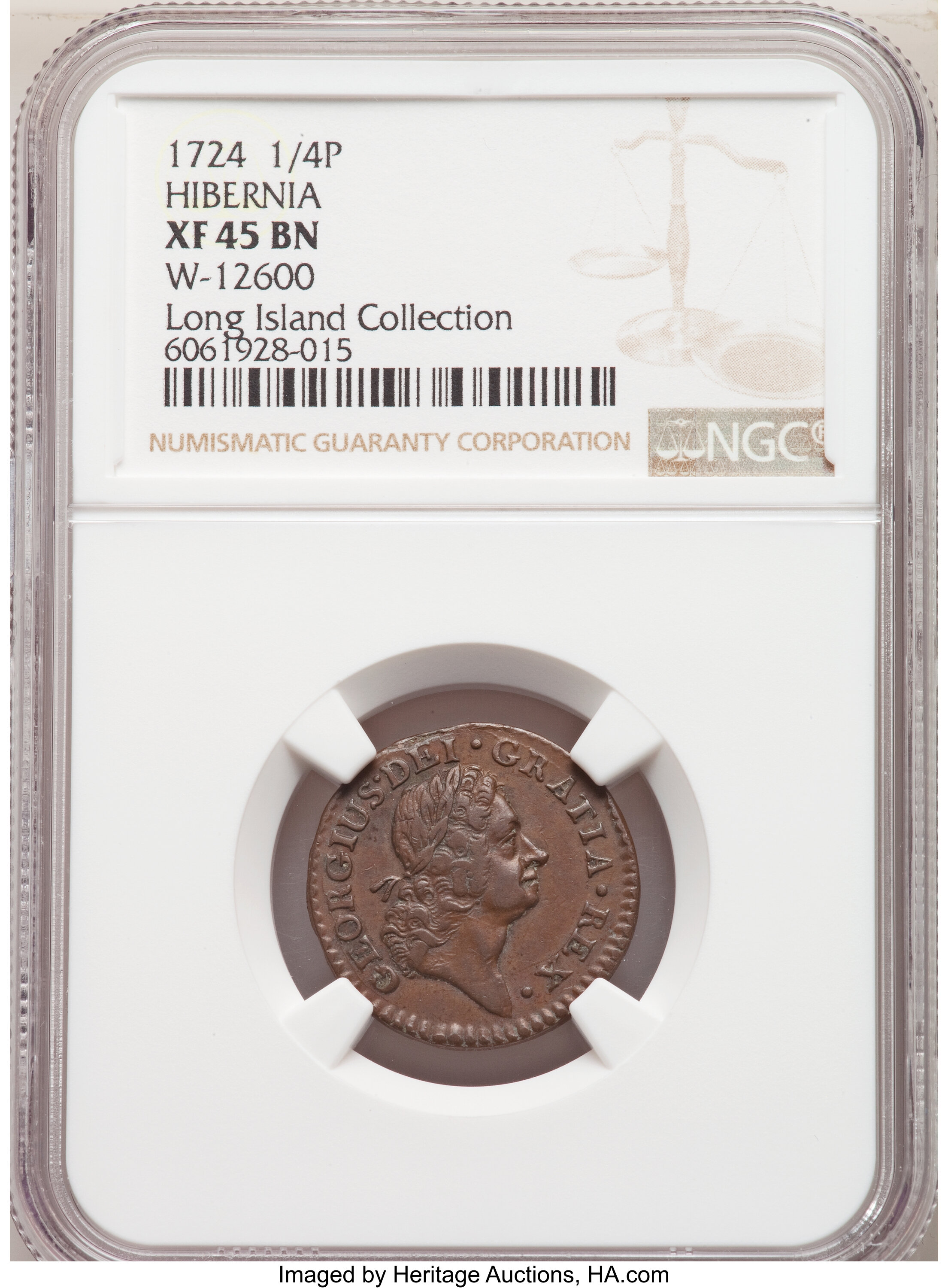 image for: 1724 Hibernia Farthing XF45 NGC. M. 3.9-D.1, W-12600, R.4. Ex: Long Island Collection. CDN: $600 Whsle. Bid for NGC/PCGS XF4...