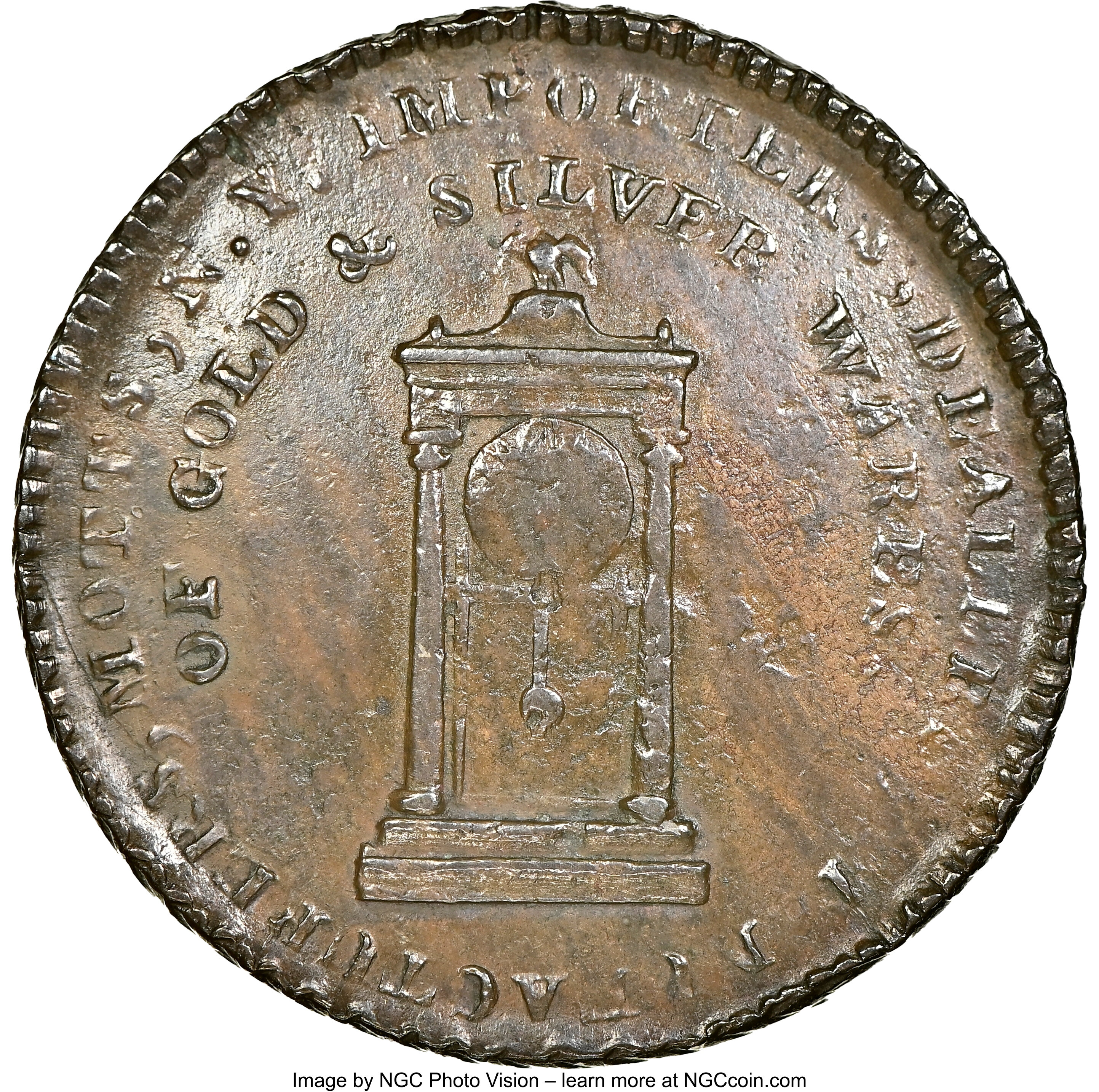image for: 1789 Token Mott Token, Thin Planchet, Engrailed Edge, AU53 NGC. Breen-1025, Rulau-E-NY-612. NGC Census: (0/5). PCGS Populat...