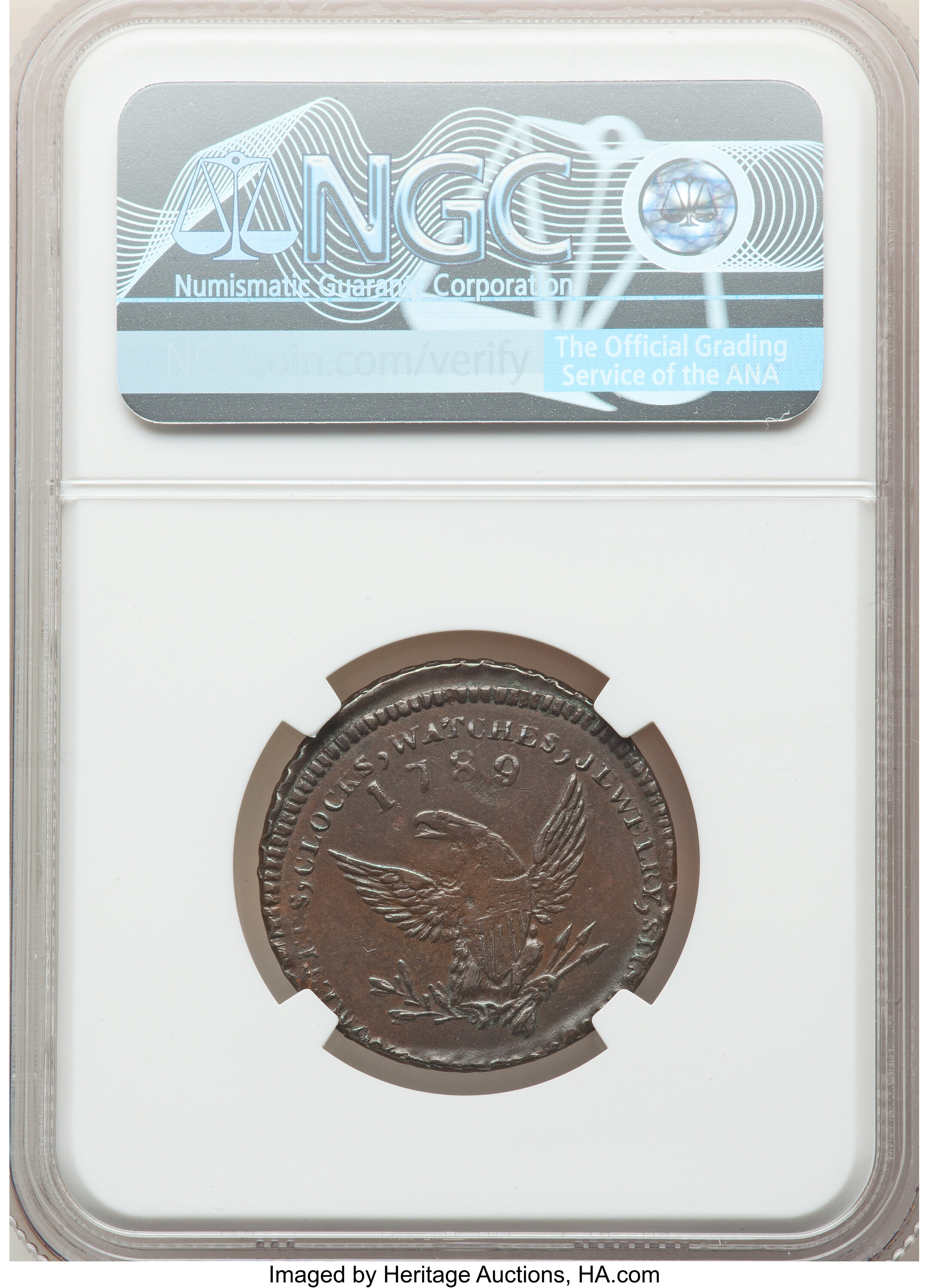 image for: 1789 Token Mott Token, Thin Planchet, Engrailed Edge, AU53 NGC. Breen-1025, Rulau-E-NY-612. NGC Census: (0/5). PCGS Populat...
